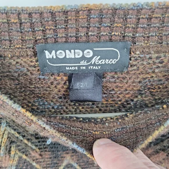 Vintage Mondo di Marco Italian Wool Mohair Zig Zag Sweater XL Textured Knit